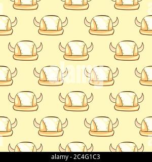 Viking helmet, seamless pattern on yellow background. Stock Vector