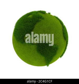 3D Earth Eco-friendly concept. Planet Earth rendered covered in green grass Stock Photo