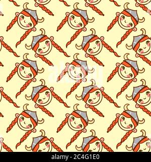 Viking girl pattern, seamless pattern on yellow background. Stock Vector