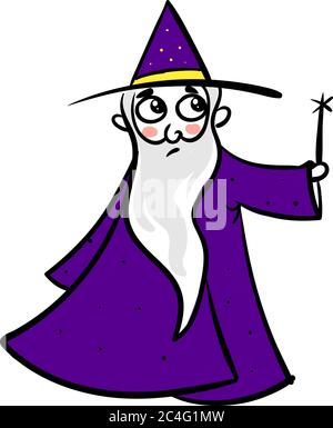 Sad wizard, illustration, vector on white background Stock Vector