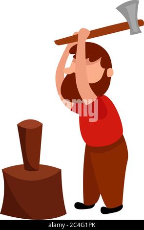 Man cutting wood, illustration, vector on white background Stock Vector