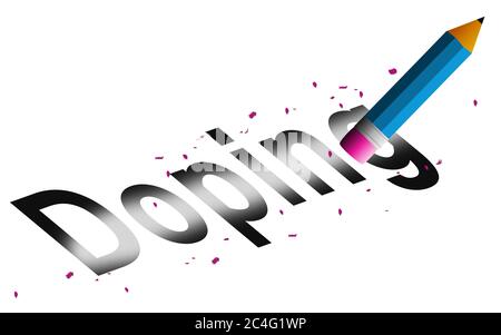 Erase doping word with  pencil eraser isolated, 3D rendering Stock Photo