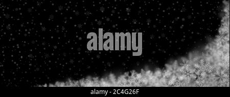 Christmas background of snowflakes of different shapes, sizes, blur and transparency on black background Stock Vector