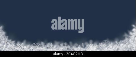 Christmas background of snowflakes of different shapes, sizes, blur and transparency on dark blue background Stock Vector