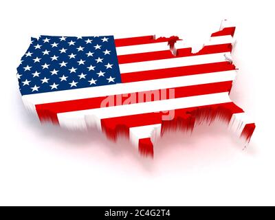 3D USA map wrapped with a US flag texture Stock Photo