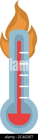 hot thermometer temperature fire in flat style isolated icon vector illustration Stock Vector