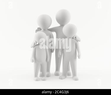 3D man woman and kids. Family portrait Stock Photo