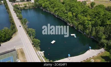 St. Marys Quarry and Lind Sportsplex Aerial, Canada’s largest outdoor freshwater swimming pool Stock Photo