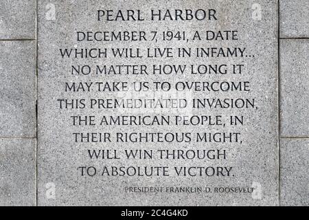 An inscription about Pearl Harbor on the National World War II Stock ...