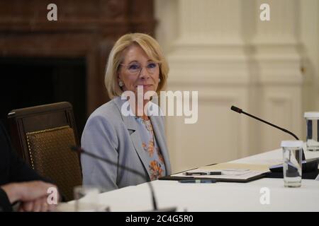 Washington, United States. 26th June, 2020. Secretary of Education Betsy DeVos attends the American Workforce Policy Advisory Board meeting at the White House in Washington, DC on Friday, June 26, 2020. Photo by Chris Kleponis/UPI Credit: UPI/Alamy Live News Stock Photo