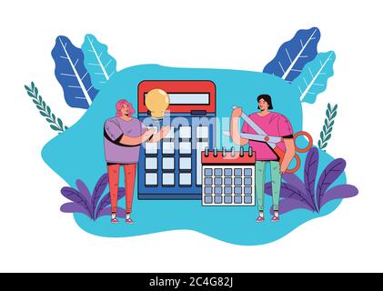 young women with financial business icons vector illustration design Stock Vector