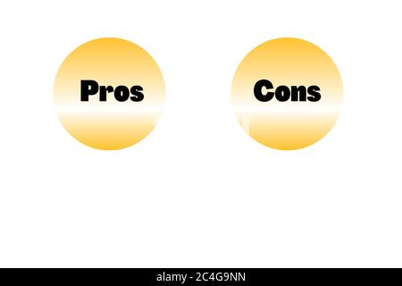 Circles with the text pros and cons. Simple concept for comparison between advantages and disadvantages in a business plan or comparison. Illustration Stock Photo