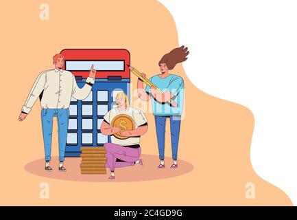 young people with financial business icons vector illustration design Stock Vector