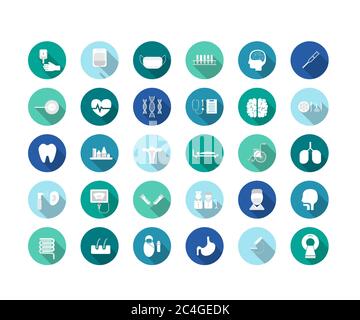 Set of medical icons with long shadow flat design vector illustration Stock Vector