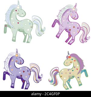 Unicorns in pastel colors on the background of hearts. vector illustration. Seamless pattern for Valentine s Day. Stock Vector