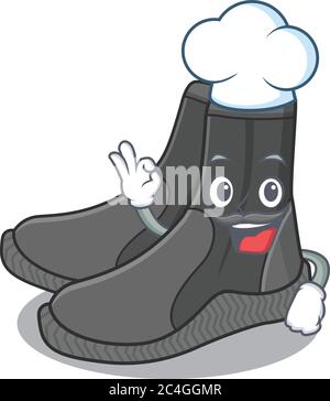 Dive booties chef cartoon drawing style wearing iconic chef hat Stock Vector