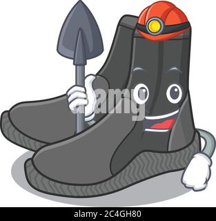 Dive booties cartoon image design as a miner with tool and helmet Stock Vector