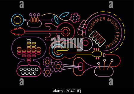 Neon colors isolated on a black background Summer Music Festival vector illustration Stock Vector
