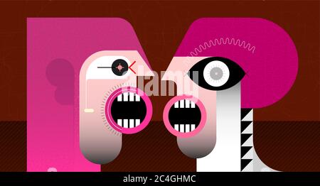 Two people are talking and looking at each other. Modern art vector illustration. Stock Vector