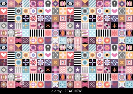 Abstract seamless vector background.Mix of various decorative geometric patterns and shapes. Stock Vector