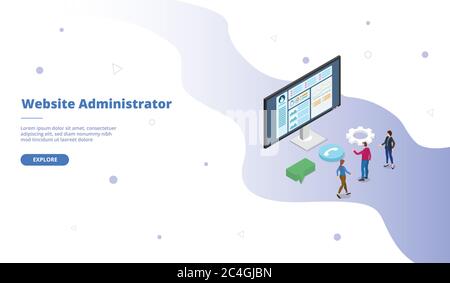 website admin or administrator campaign for web website template page landing home homepage with isometric flat style vector design Stock Photo