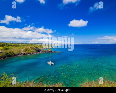 Landscape of Honolua Bay Maui Hawaii Snorkeling coral reefs in marine preserve Stock Photo
