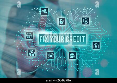 Text sign showing Fix Your Credit. Business photo showcasing improve or increase your rating or score to get money loan or mortgage Stock Photo