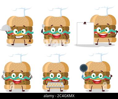 Cartoon character of hamburger with various chef emoticons Stock Vector