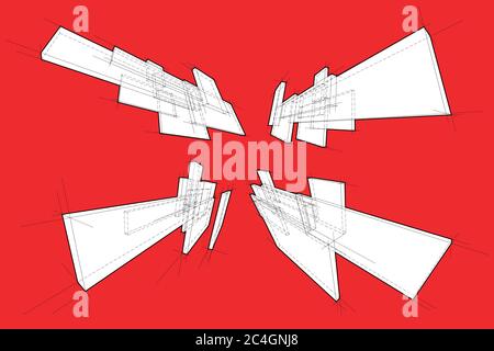 collection of abstract geometric rectangular design elements in perspective Stock Vector