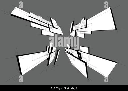 collection of abstract geometric rectangular design elements in perspective Stock Vector