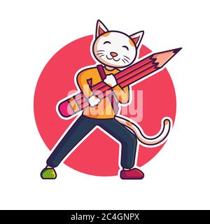 cat mascot template. cat and pencil vector Stock Vector