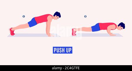 Men doing Push Up exercise, Men workout fitness, aerobic and exercises. Vector Illustration. Stock Vector