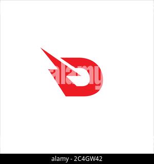 Letter D Initial Logo Design Template.  Alphabet with thunder icon logo concept. Red Color Theme. Isolated On White Background. Stock Vector