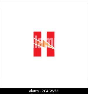 Letter H Initial Logo Design Template.  Alphabet with thunderbolt icon logo concept. Red and Orange Gradation Color Theme.  Isolated On White Stock Vector
