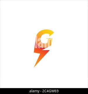 Letter G Initial Logo Design Template Isolated On White Background.  Alphabet with thunderbolt icon logo concept. Yellow Orange Gradation Color Theme. Stock Vector