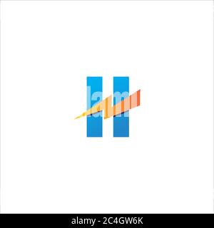 Letter H Initial Logo Design Template Isolated On White Background. Alphabet with thunderbolt icon logo concept. Blue, Yellow Orange Gradation Color Stock Vector