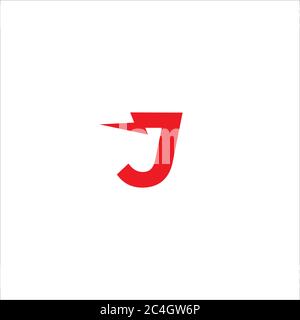 Letter J Initial Logo Design Template Isolated On White Background.  Alphabet Lightning logo concept. Red Color Theme. Stock Vector