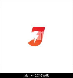 Letter J Initial Logo Design Template.  Alphabet with Lightning shape logo concept. Red Orange Gradation Color Theme. Isolated On White Background. Stock Vector