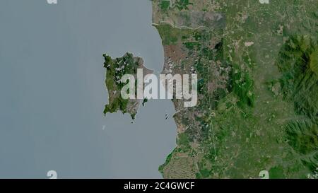 Pulau Pinang, state of Malaysia. Satellite imagery. Shape outlined against its country area. 3D rendering Stock Photo