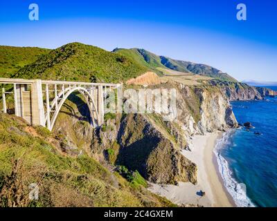 Bixby Creek Bridge, Highway 1, and Big Sur coast of California California Stock Photo