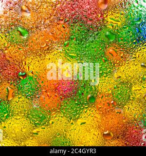 Abstract colorful background with bubbles. Water drops on the glass surface. Multicolored wallpaper, versicolor texture Stock Photo