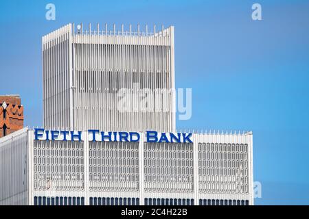 Fifth Third Bank, an American banking company logo seen atop of One Woodward office building in downtown Detroit, Michigan. Stock Photo