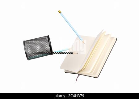Office supplies stationery levitate over white background Stock Photo