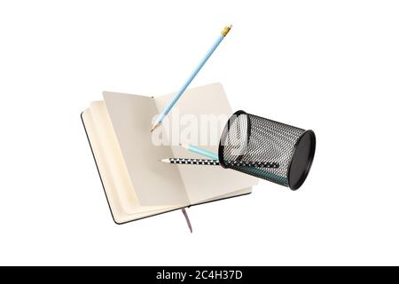 Office supplies stationery levitate over white background Stock Photo