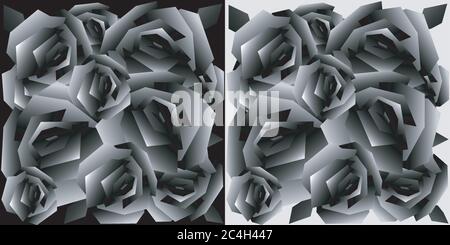 abstract 3D background of polygons in the form of roses flowers on a black and white background Stock Vector