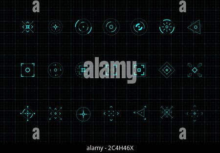 HUD callout target design elements. Set of callout futuristic pointer. Design elements for FUI, control panel and user men. Editable stroke. Good for Stock Vector