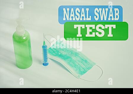 Writing note showing Nasal Swab Test. Business concept for diagnosing an upper respiratory tract infection through nasal secretion Primary medical pre Stock Photo