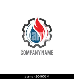 Premium HVAC logo with settings or gear icon. . Gear Hot and cold round sign logo. Stock Vector