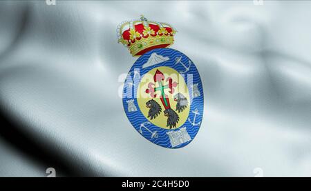 3D Illustration of a waving province flag of Santa Cruz de Tenerife (Spain country) Stock Photo