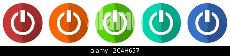 Power icon set, red, blue, green and orange flat design web buttons isolated on white background, vector illustration Stock Vector